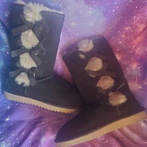 Koolabura By Ugg Size 6 Kids Victoria Tall Black Suede Fur Winter Boots